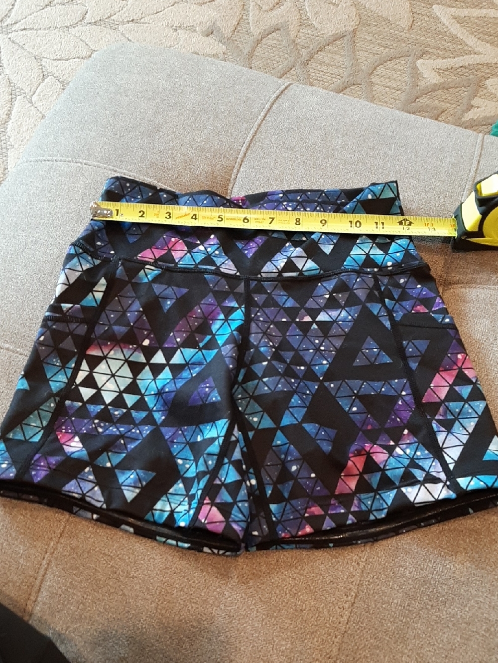 Women’s Galaxy Geometric Athletic Shorts - Black with Blue & Purple Accents